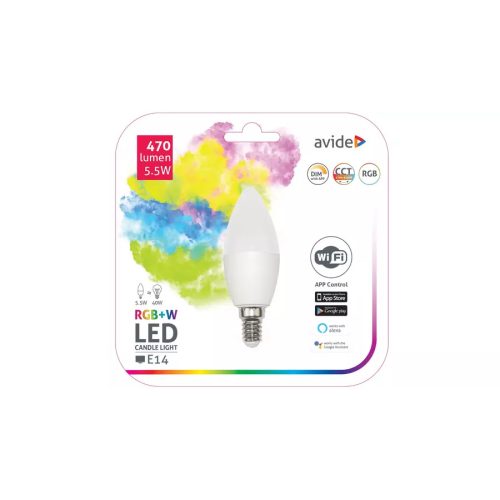 Avide Smart LED RGB+W gyertya izzó 5,5W E14 WiFi APP control -AR-ASC14RGBW-5.5W-WIFI