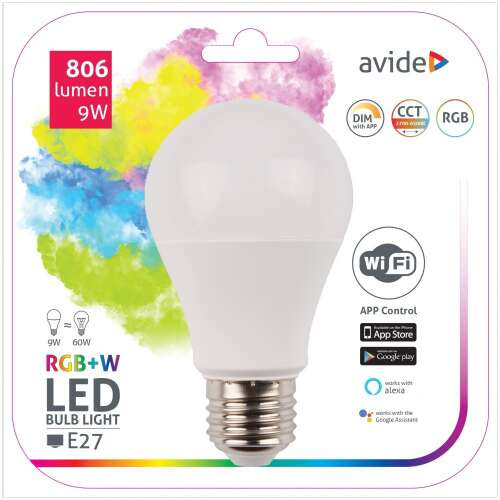 Avide Smart LED globe A60 E27 9W RGB+W 2700K IR WIFI - AR-ASG27RGBW-9W-RC