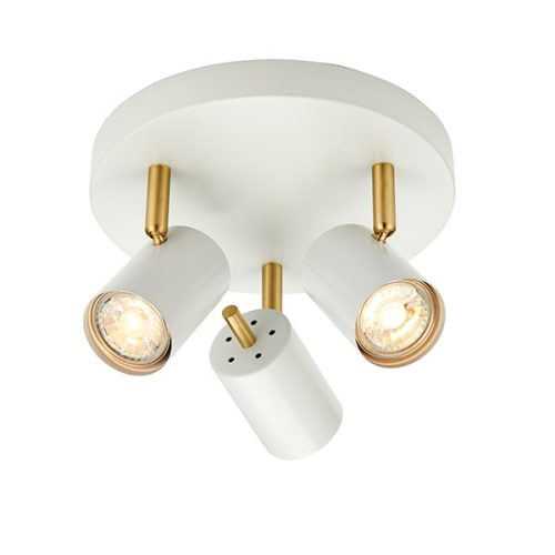 ENDON Gull Gull 3lt Spot Matt white paint & satin brass plate 3 x 7W LED GU10 - ED-59932