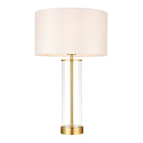 ENDON Lessina Lessina 1lt Table Satin brass plate, clear glass & vintage white fabric 40W E27 GLS - ED-68802