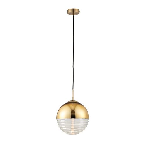 ENDON Paloma Paloma 1lt Pendant Gold effect plate & clear ribbed glass 7W LED E14 - ED-68958