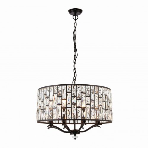 ENDON Belle 8lt Pendant Dark bronze paint & clear crystal 8 x 40W E14 candle - ED-69391