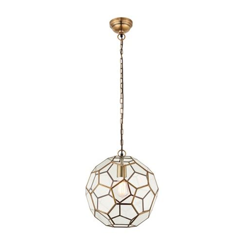 ENDON Miele 1lt Pendant Antique brass plate & clear glass 40W E27 GLS - ED-69784