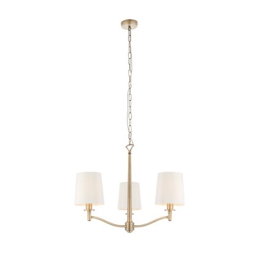 ENDON Ortona Ortona 3lt Pendant Matt antique brass plate & vintage white fabric 3 x 40W E14 candle - ED-73411