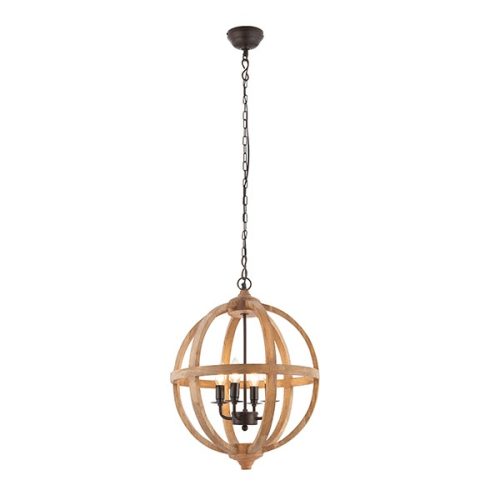 ENDON Toba 4lt Pendant Mango wood & dark bronze paint 4 x 40W E14 candle - ED-73575