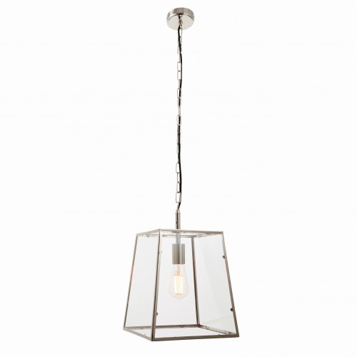 ENDON Hurst 1lt Pendant Bright nickel plate & clear glass 10W LED E27 - ED-76225