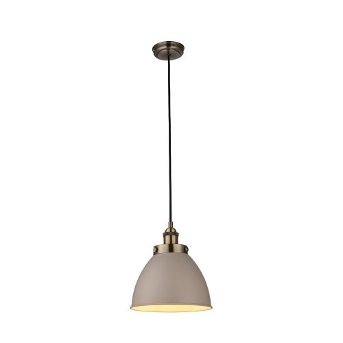 ENDON Franklin Franklin 1lt Pendant Taupe & antique brass plate 40W E27 GLS - ED-76328