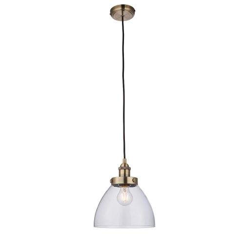 ENDON Hansen 1lt Pendant Antique brass plate & clear glass 40W E27 GLS - ED-77272