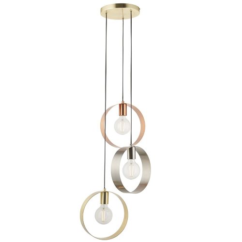 ENDON Hoop 3lt Pendant Brushed brass, nickel & copper plate 3 x 40W E27 GLS - ED-81922