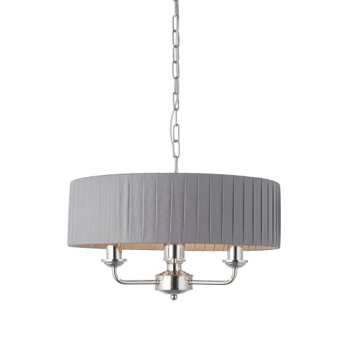 ENDON Highclere 3lt Pendant Bright nickel plate & charcoal fabric 3 x 40W E14 candle - ED-94394