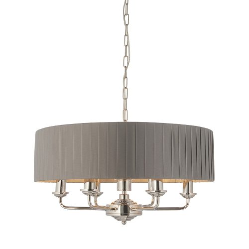 ENDON Highclere 6lt Pendant Bright nickel plate & charcoal fabric 6 x 40W E14 candle - ED-94397