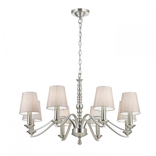 ENDON Astaire Astaire 8lt Pendant Satin nickel plate & natural fabric 8 x 40W E14 candle - ED-ASTAIRE-8SN