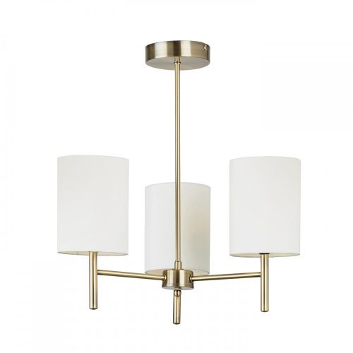 ENDON Brio 3lt Semi flush Antique brass plate & cream fabric 3 x 40W E14 golf - ED-BRIO-3AB