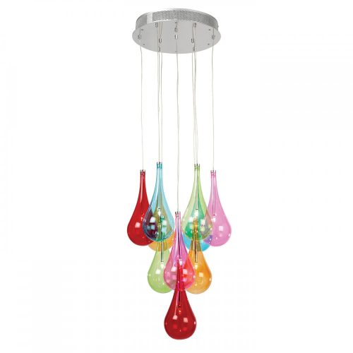 ENDON Niro 10lt Pendant Multi coloured glass & chrome plate 10 x 10W G4 clear capsule - ED-NIRO-10MULTI