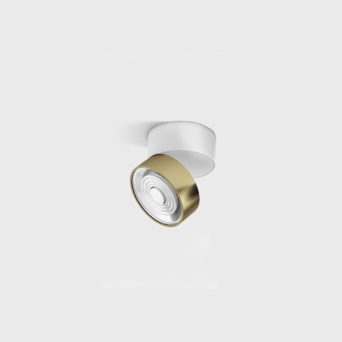 Surface mounted luminaire SOL SURF MINI, D75mm, H70mm, 7W, 624 Lm, 3000K, 45fok, CRI>90, 350 mA, IP 20, white/brass color - LTX-02.7526.7.930.WH + SOL M RING BRASS