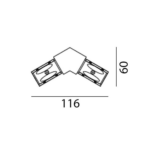 Surface track connector IN_LINE CORNER 120, L160mm, w60mm, h 54mm, IP 20, white color - LTX-06.SE120HR.WH