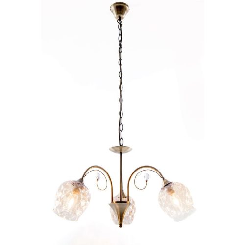 REALITY Gabi Pendant lamp,antique brass3*E14 Max.40W bulb excl.amber glass Dia:12.5cm H:12.5cmshade Dia:53cm H:31.5cm Total H:90cmcrystal hanging  - REAL-131203-04