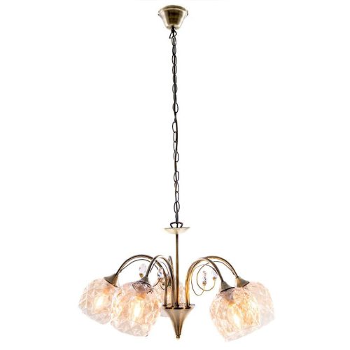 REALITY Gabi Pendant lamp,antique brass5*E14 Max.40W bulb excl.amber glass Dia:12.5cm H:12.5cmshade Dia:57cm H:31.5cm Total H:90cmcrystal hanging  - REAL-131205-04