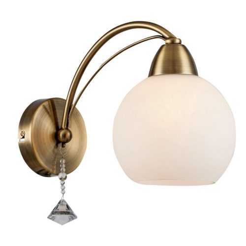 REALITY Vanity  Wall lamp,antique brass1*E27,Max 60W,bulb excl.white alabaster glassDia.15cm H:13cmTotal L:30cm H:21cmBeads: acrylic  - REAL-228201-04