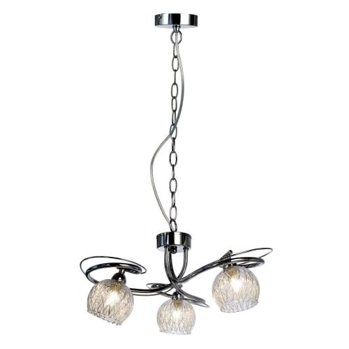 REALITY Ariana Pendant lamp, chrome 3*G9 Max.33W bulb incl.clear glass with metal mesh inside. Dia:12cm H:10cm Dia:45cm. Total H:120cm   - REAL-327903-06