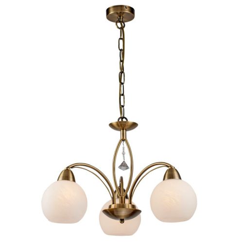 REALITY Vanity Pendant lamp,antique brass3*E27,Max 60W,bulb excl.white alabaster glassDia.15cm H:13cmTotal Dia.55cm H:70cmBeads: acrylic  - REAL-328203-04