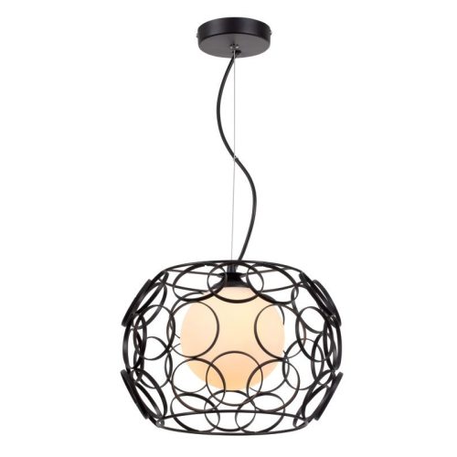 REALITY Coolio 1LT Pendant lamp 32*32cm H90cm Metal: black matt Shade 1: metal black, Shade 2: glass white opal matt1xE27 60W bulb excl. - REAL-328701-02