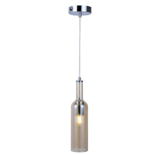 REALITY Bottle Glass pendant lamp chrome canopy+clear cable, shade amber/smoky, for 1xE27,max.40W bulb not incl. glass shade D:8.5cm,H:33.5cm H:max.120cm - REAL-332801-22