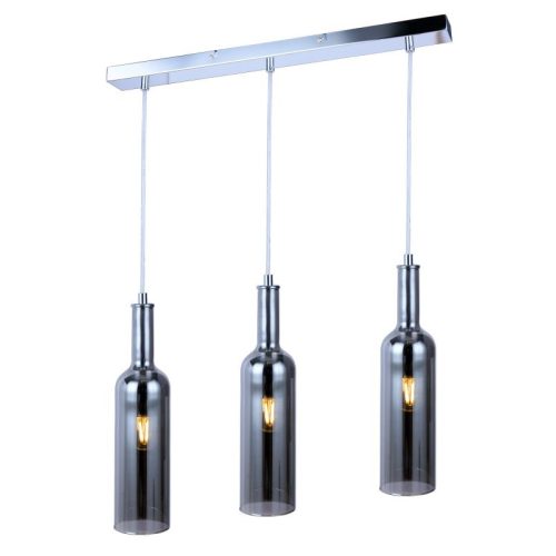 REALITY Bottle Glass pendant lamp chrome, shade amber, for 3xE27,max.40W bulb not incl. shade D:8.5cm,H:33.5cm ,D:57cm H:max.120cmlamps at same length - REAL-332803-02