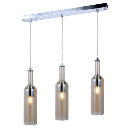 REALITY Bottle Glass pendant lamp chrome, shade amber, for 3xE27,max.40W bulb not incl. shade D:8.5cm,H:33.5cm ,D:57cm H:max.120cmlamps at same length - REAL-332803-22