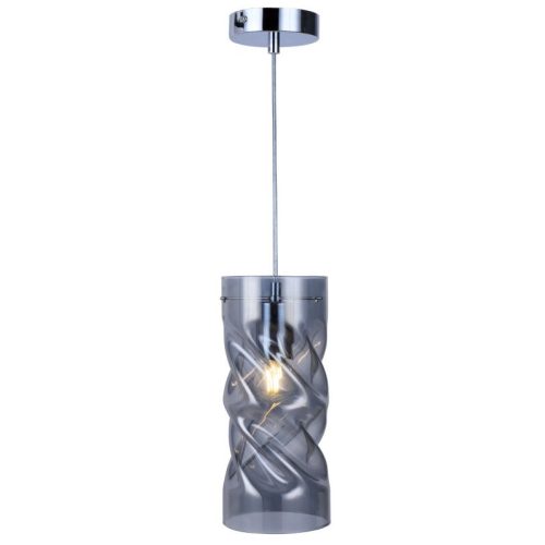 REALITY Pia 1lt pendant,chrome1*E27 bulb not inc.glass smoky/amber twist D12*H28cm round canopy D10*H2.5cmlamp sizeD12*H120cm - REAL-333301-02