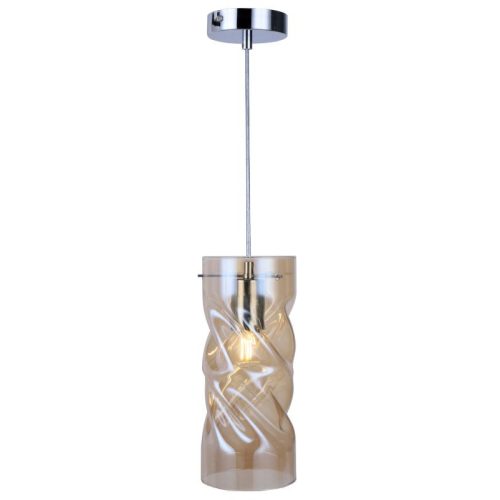 REALITY Pia 1lt pendant,chrome1*E27 bulb not inc.glass smoky/amber twist D12*H28cm round canopy D10*H2.5cmlamp sizeD12*H120cm - REAL-333301-22