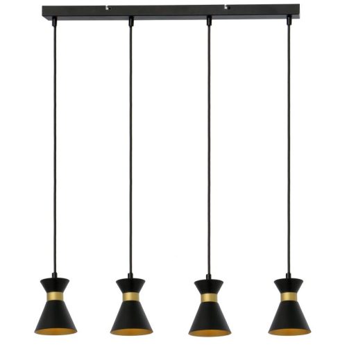 REALITY Breda 4lt pendant4*E14 bulb not inclmetal shade matt black+golden insidesize:L70*W10*H120cmcanopy:L65*W5,5*H2.5cm,shade D10*H12cm - REAL-335704-02