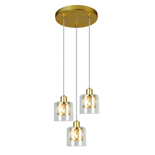 REALITY Elmo Pendant lamp 3-ltmetal galvanized gold matt Crownie shade w D12*H11cm clear glass 3 x E14, max. 40W bulb not inclsize: D25*H120 cm - REAL-338803-36