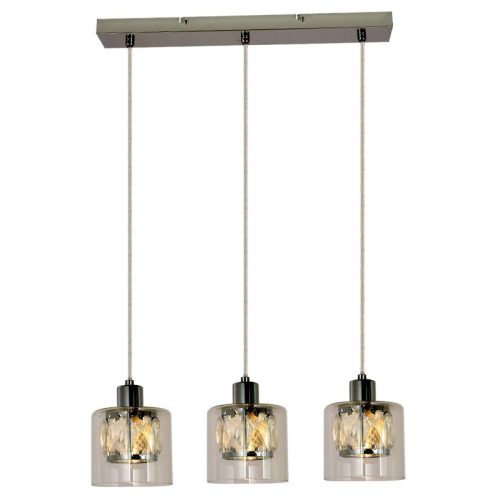 REALITY Elmo Pendant lamp 3-ltmetal chrome finish Crownie shade w D12*H11cm clear glass 3 x E14, max. 40W bulb not inclsize: 45*12*120 cm - REAL-338833-06