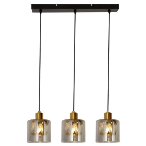 REALITY Elmo Pendant lamp 3-ltmetal sand black+black cable+ dark gold crownie shade+smokey glass Crownie shade w D12*H11cm smokey glass 3 x E14, max. 40W bulb not inclsize: 45*12*120 cm - REAL-33