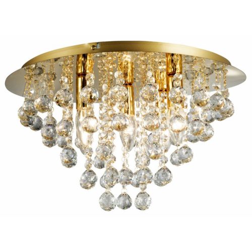 REALITY London crystal Ceiling lamp Round "LONDON" METAL golden + clear Crystal 5x E14 · max. 40W bulb excl. Product dimensions: Width:46cm Height:26.5cm  - REAL-627705-03