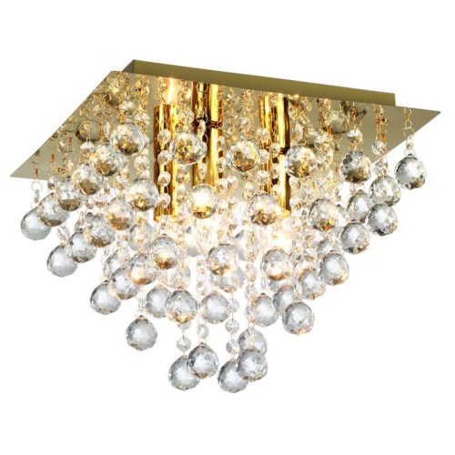 REALITY Lancaster crystal Ceiling lamp,shiny gold finishCrystal hanging beads3*E14 Max.40W,bulb excl.Dia:32cm H:26.8cm  - REAL-627803-03