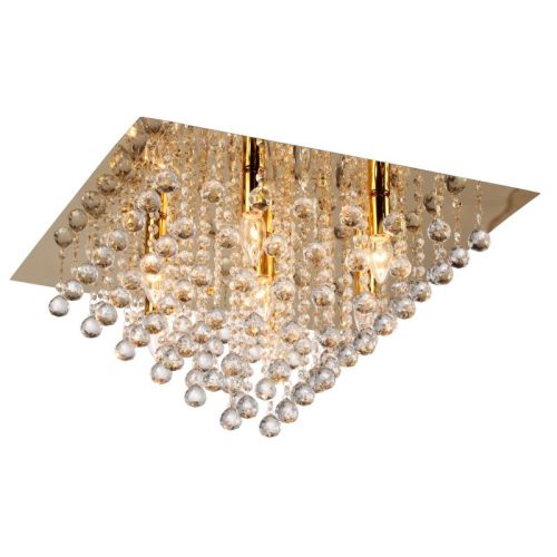 REALITY Lancaster crystal Ceiling lamp,shiny gold finishCrystal hanging beads7*E14 Max.40W,bulb excl.Dia:56cm H:32cm  - REAL-627807-03