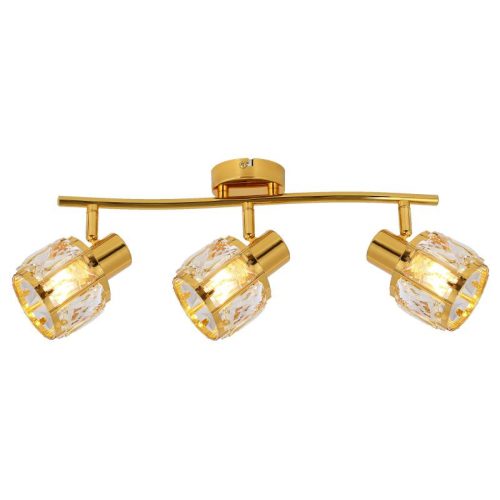 REALITY Crownie gold 3lt spot lamp, shiny gold3*E14,bulb excl.crystal shade Dia:9.6cm H:7cmtube L:45cm canopy Dia:10cm - REAL-830903-03