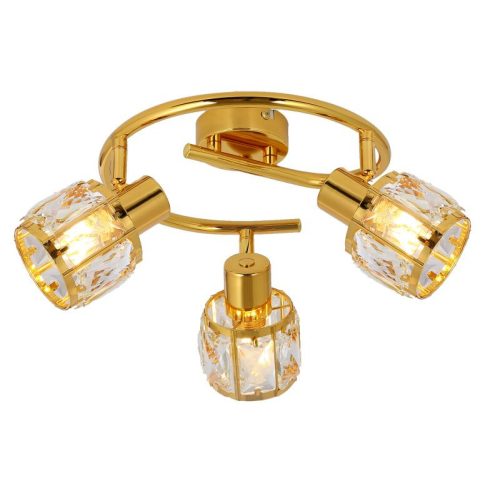 REALITY Crownie gold 3lt G spot lamp, shiny gold3*E14,bulb excl.crystal shade Dia:9.6cm H:7cmtube Dia:26cm canopy Dia:10cm - REAL-830933-03