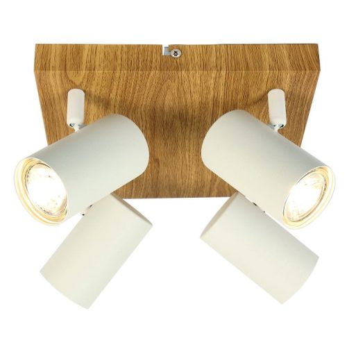 REALITY Quentin 4lt Spot Light-IP201.Voltage:230V ~ 50Hz2.Bulb:excl. 4x GU10 max. 35W3.Size:22*22*H16cm4.Color:sand white(incl.joint)+wooden finish5.Material:Metal - REAL-838504-37