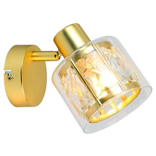 REALITY Elmo 1lt spot lamp,galvanized gold matt1*E14,bulb excl.crystal shade Dia:9.6cm H:7cm + glass shade transparent Dia.10cm H:8cmcanopy Dia:9cm - REAL-838801-36